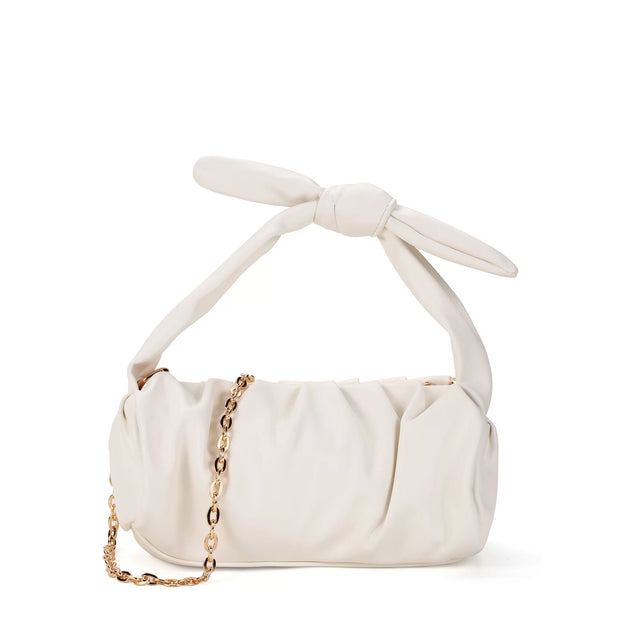 Women's Adult Scrunch Crossbody Handbag with Knotted Top Handle White